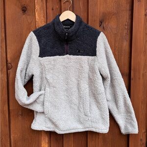 Black Diamond Two-Tone Sherpa Pullover Jacket in Charcoal and Light Gray